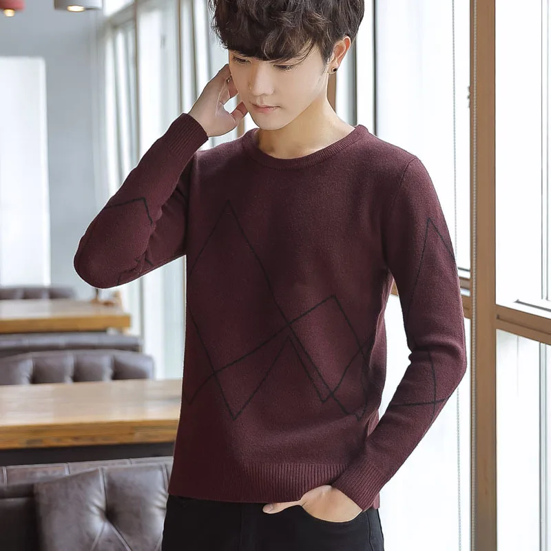 

Свитер мужской, новый осенне-зимний вязаный свитер с круглым вырезом, рубашка с длинными рукавами, облегающий мужской топ