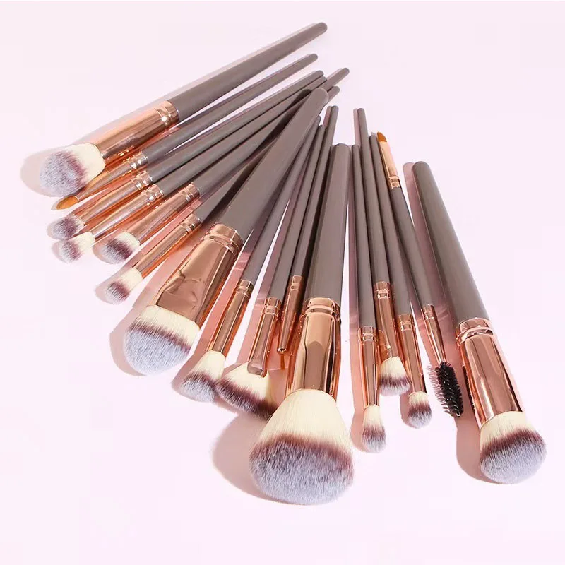 15Pcs Makeup Brushes Nose Contouring Eye Shadow Brush Champagne Gold Travel Makeup Brushes for All HZS11