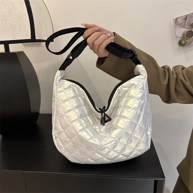 Kosmiczna bawełniana torba na ramię moda torby Hobo Crossbody wzór w kratkę wszystkie mecze torebki o dużej pojemności dla kobiet dojazdy do pracy