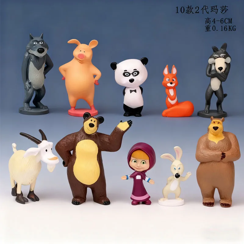 Nieuwe/10 Stuks Masha en de Beer Action Figure Anime Model Cartoon Speelgoed Voor Vrienden Geschenken