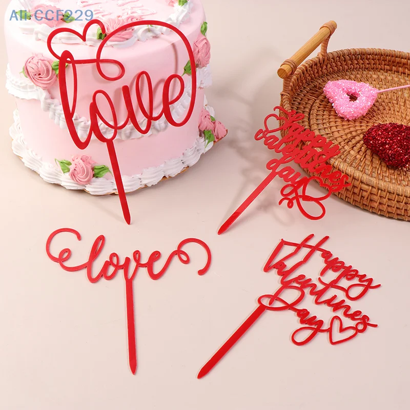 Valentine’s Day Cake Decor,Plastic Cupcake Topper Red Love Letter Happy Valentine Party Decor For Home 2025 Celebrate