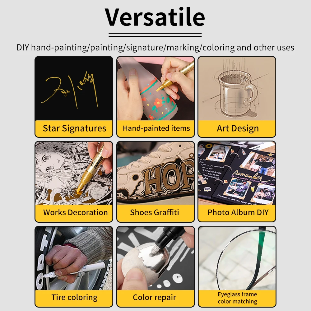 1.2mm/2.5mm Permanent Paint Pen Tire Markers Rubber Car Tyre Tread Markers Pens Quick Dry Waterproof 2/3Pcs for DIY Metal Rocks