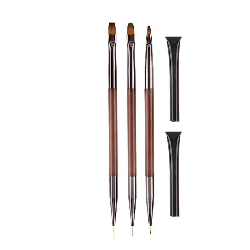 3pcs Double-end Nail Art Brush Set Glue UV Gel Thin Liner Flat Brush Dual Detail Brush Drawing Pen Nail Tools For manicure
