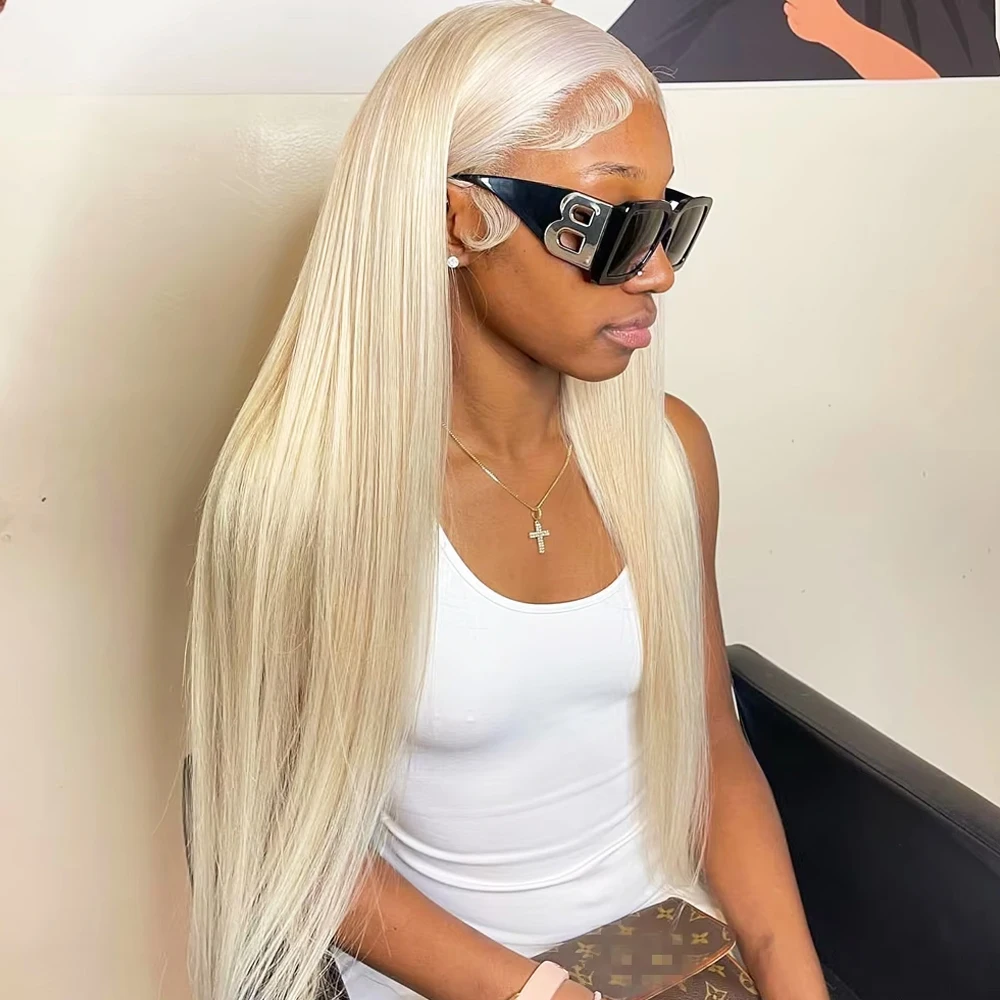 

200% Плотность 30 32 дюйма Перуанский 613 Блондинка 13x4 HD Парики из натуральных волос на кружеве Предварительно выщипанные прямые бесклеевые кружевные фронтальные парики