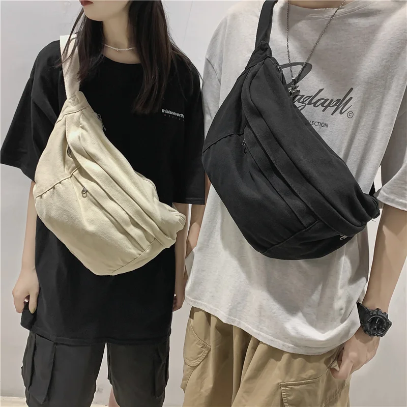 Fashion Trend Waist Bags Unisex Canvas Chest packs Phone Pack Street Hip hop Belt Bags Large capacity Ladies Crossbody Chest Bag