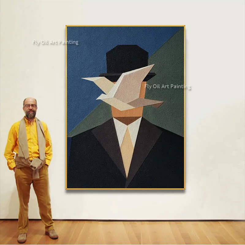 التصميم الأصلي رسمت باليد الأسود Grantleman شهم أبيض قبعة سوداء النفط اللوحة مجردة الأخضر الأزرق الأبيض الطيور قماش الفن