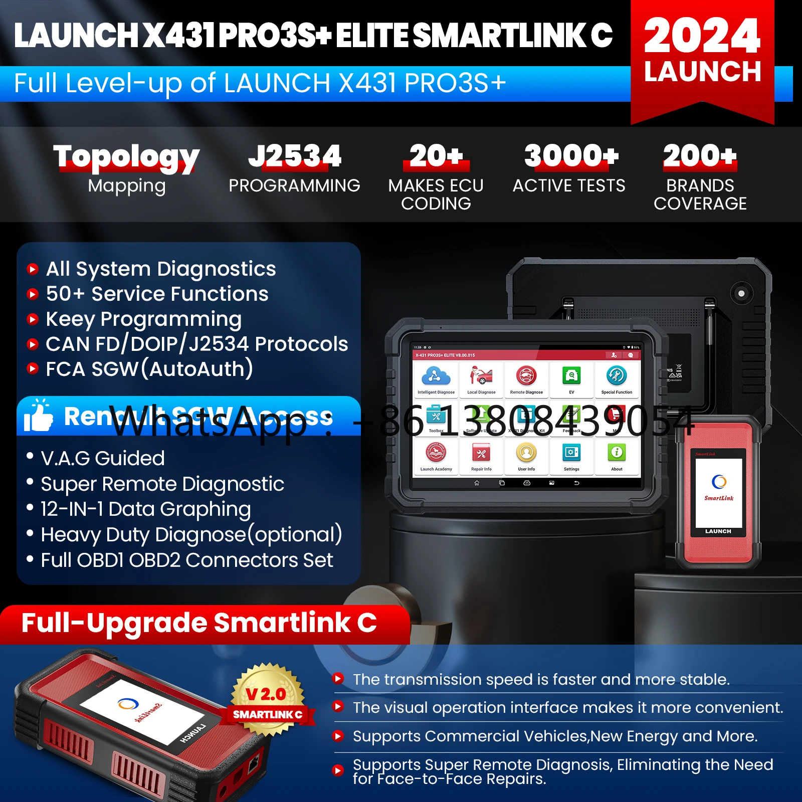 Original X431 PRO3S+ ELITE All System Automotive Scan Tool With SmartLink 2.0 Connector Same As X431 PRO5