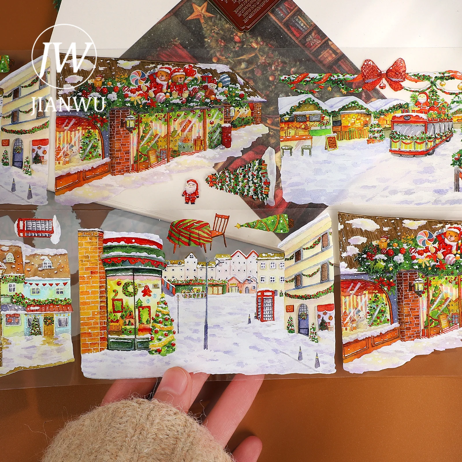 Jianwu 80mm * 5m vintage natal cidade festival paisagem material colagem scrapbooking pet fita criativa diy diário papelaria