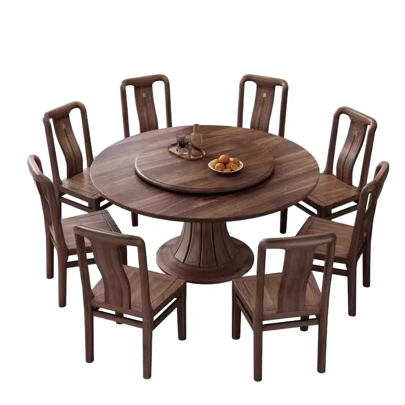 

Chinese walnut, dining table and chair combination, large round table, simple home high-end sense