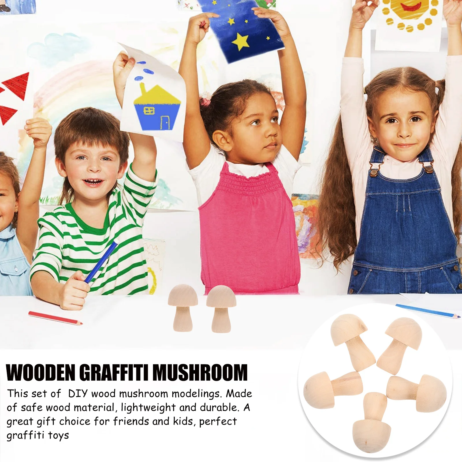 

10Pcs DIY Natural Wooden Mushroom Decor Unfinished Painting Graffiti Kids Educational Desktop Ornament Kindergarten Gift