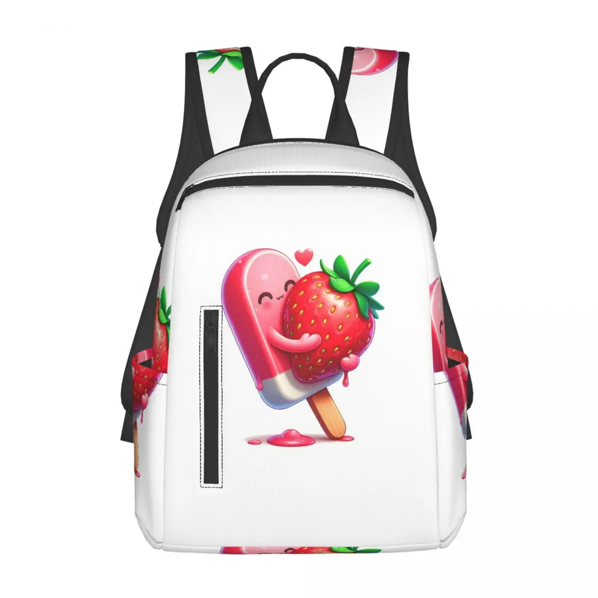 Strawberry Ice Cream Dessert Backpack Daypack Large Capacity Boys Girls BookBag School Bag Shoulder Bags for Men Women