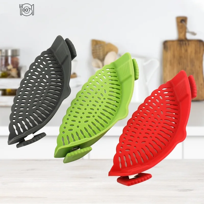 Silicone Strainer Clip-onPan Pot Side Drainer FruitVegetable Noodle DrainageFilter Pour Baffle ColanderKitchen Gadgets