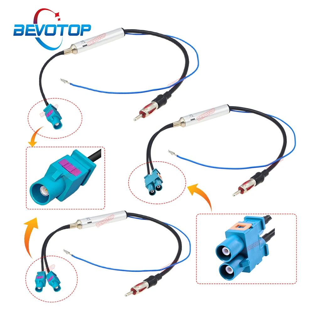 Car Radio Antenna AM/FM Audio Radio Signal Amplifier Jumper Twin Fakra Z Male Plug to DIN RF Radio Antenna Aerial Adapter Cable