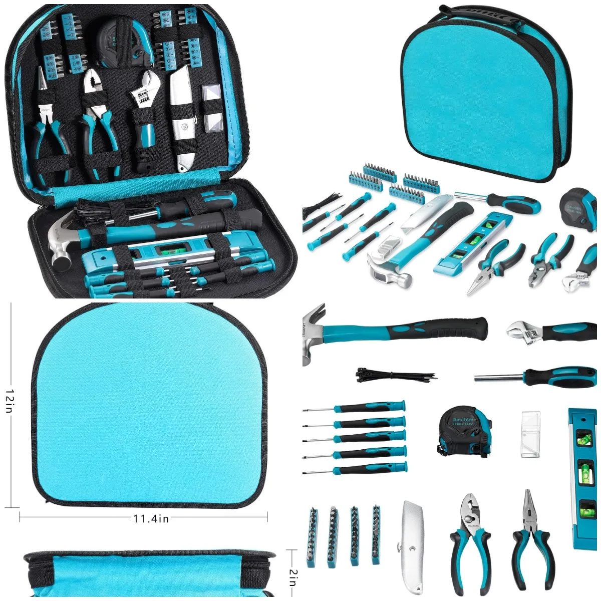 

Multi-Purpose Tool Kit with Compact Round Pouch, 164-Piece, Clear Blue 12 x 11.4 x 2 inches