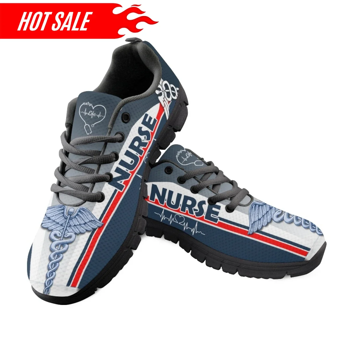 2023 Women Breathable Lace up Flat Shoes Lightweight Running Sneakers for Ladies EMT EMS Design Nurse Shoes Zapatos