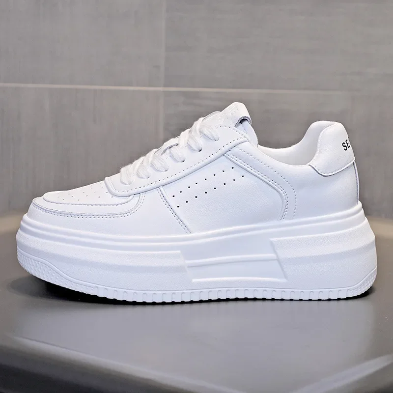 Luxe lederen damesschoenen nieuwe platform sneakers voor dames zomer mesh veterschoenen dames flats witte schoenen verhogen 3-5 cm