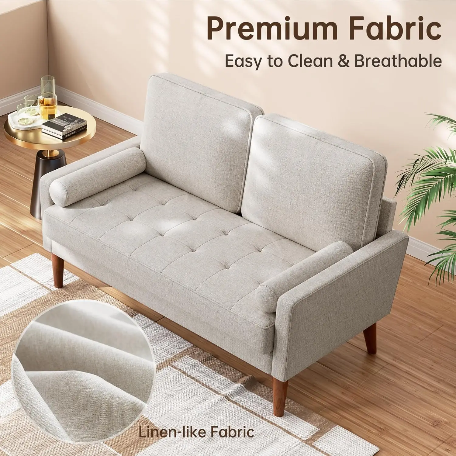 Sofá Loveseat Vesgantti, sofá pequeño de 48 pulgadas, sofá moderno de mediados de siglo para espacios pequeños, dormitorio y sala de estar, sofá extraíble