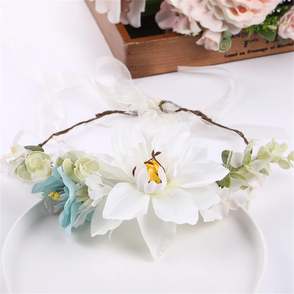 Women Flower Garland Wedding Floral Headband Hair Accessories Brid Tiara Princess Wreath Girls Hair Flower Crown Party Headdress