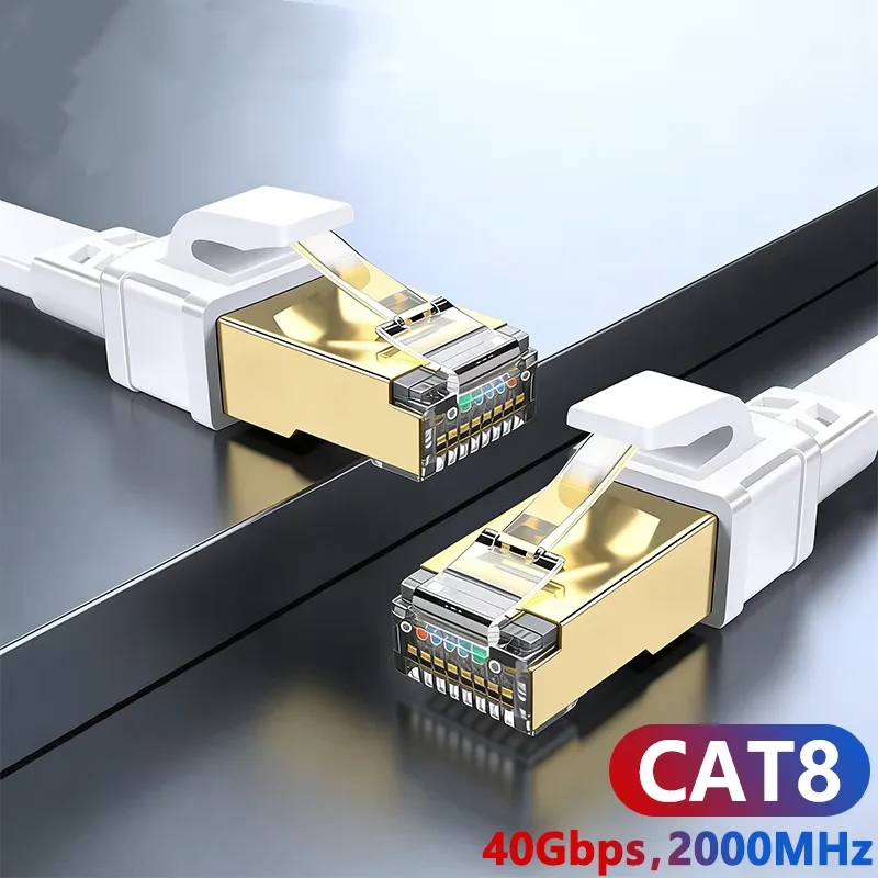 Ethernet Cable CAT8 Flat 40Gbps 2000MHz Rj45 Internet Network Cable Shielded Patch Cable Cat8 for PC Modem Laptop PS 5 Router