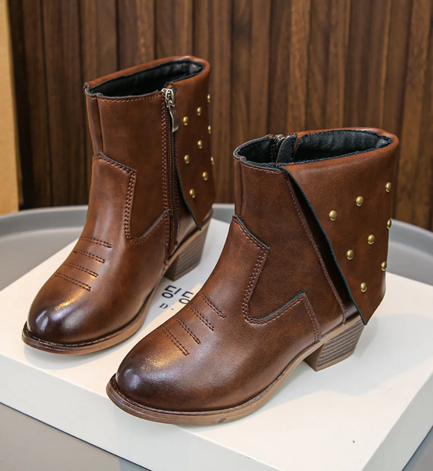 

Ботинки «Челси» с вышивкой для девочек-принцессы, ковбойские ботинки в стиле ретро в западном стиле, детская обувь на высоком каблуке в британском стиле