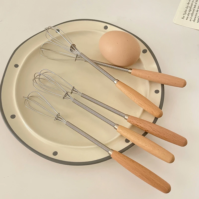 Frusta per uova in acciaio inossidabile Frusta Manico in legno Frullino per le uova a mano da cucina Gadget Utensili da cucina Accessori per la cottura