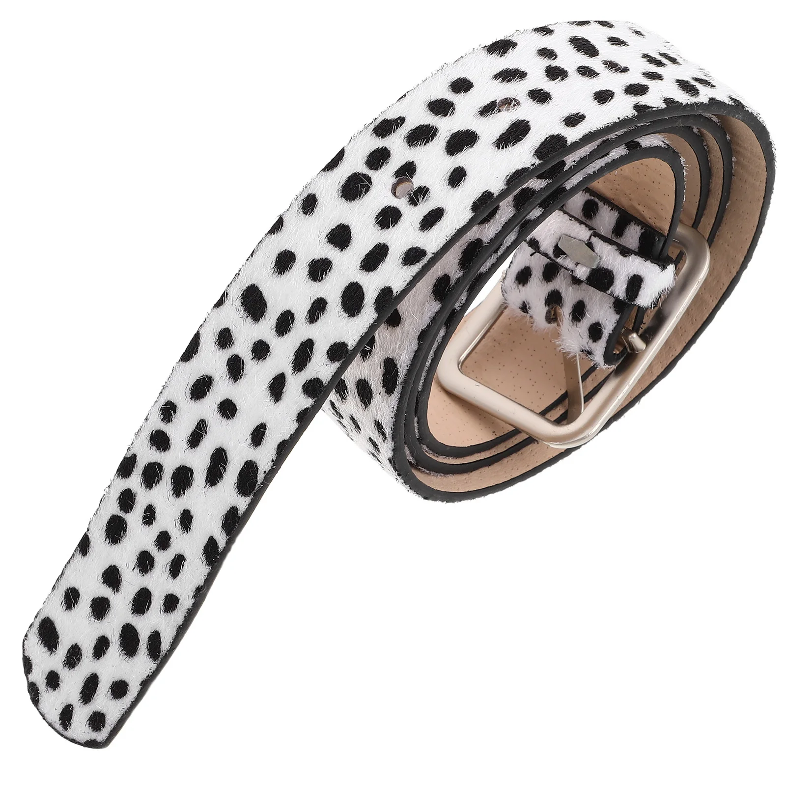 

Women PU Belt Flower Pattern Dalmatian Animal Print Black White Adjustable Casual Dress Jeans Pants Accessory Animal Print Belt