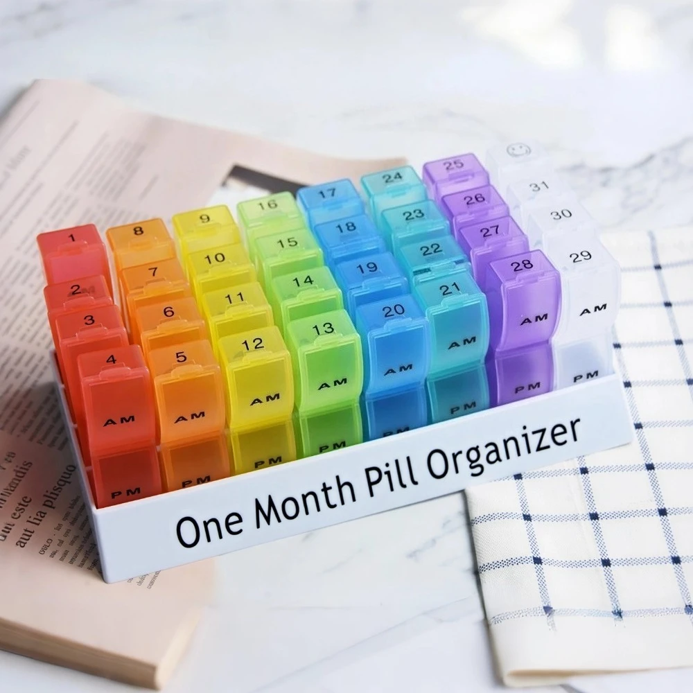 

Premuim Monthly 30 Days Twice A Day Pill Box Case Large Organizer Container Storage for Vitamins Fish Oil Medication Supplements