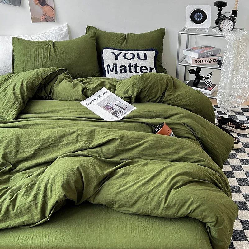 Solid color Duvet Cover set with Pillow Case Bed Sheet Olive Green Quilt Covers Boy Kid Teen Girl Bedding Linens Set King Queen