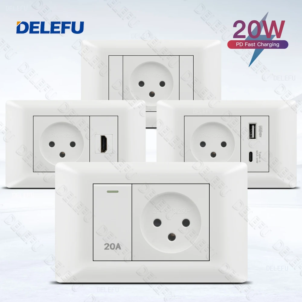 

Огнестойкая панель DELEFU SC80, белая израильская стандартная USB-типа C, настенная розетка для быстрой зарядки, переключатель спутникового телефона CAT5 CAT6
