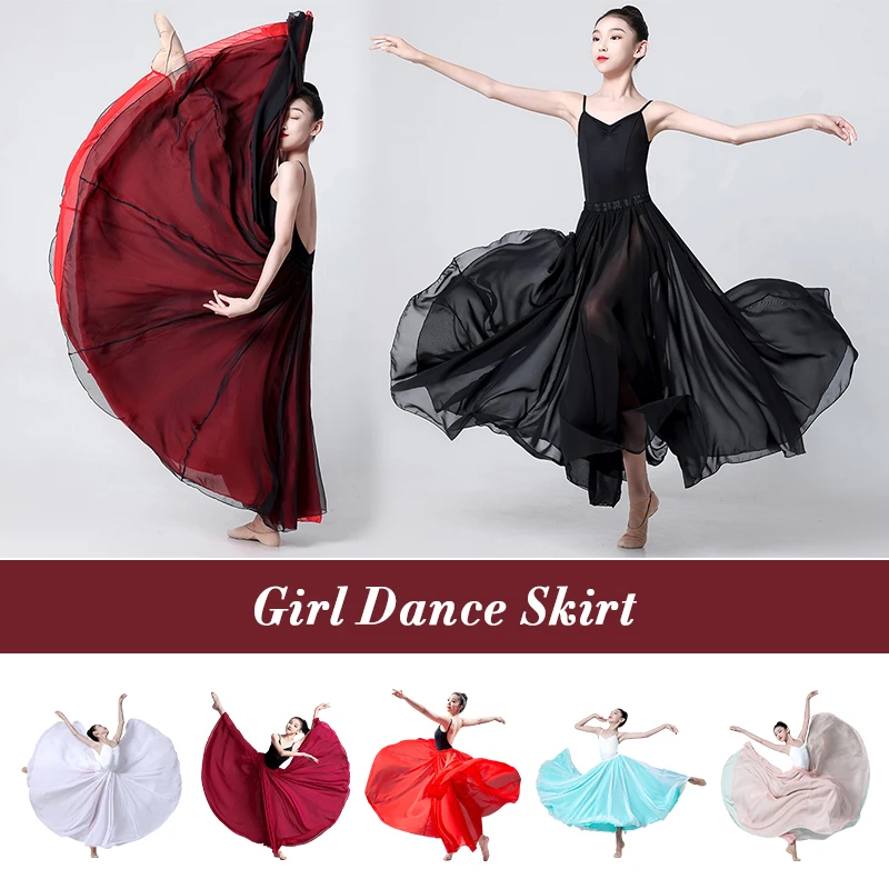 Kid Classical Dance Big Swing Skirt Double Layer Flamenco Dance Skirt Girl Spanish Ballet Practice Dance Performance Costume