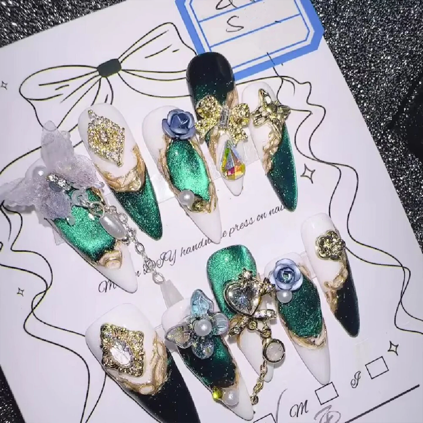 10Pcs High Quality Handmade Press on Nails Nail Art Cancer Super Sparkling Dark Style Spicy Girl