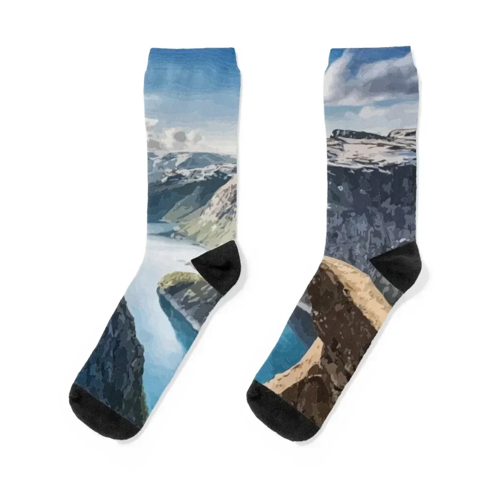 Trolltunga Norway Fjord Painting Socks bright garter Thermal man winter hiking new in's Women's Socks Men's