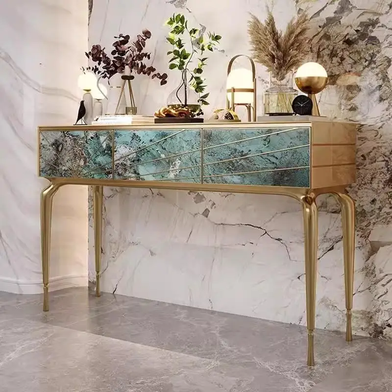 

Italian light luxury entrance table, high-end designer entrance door, stainless steel luxury stone high-end art entrance table