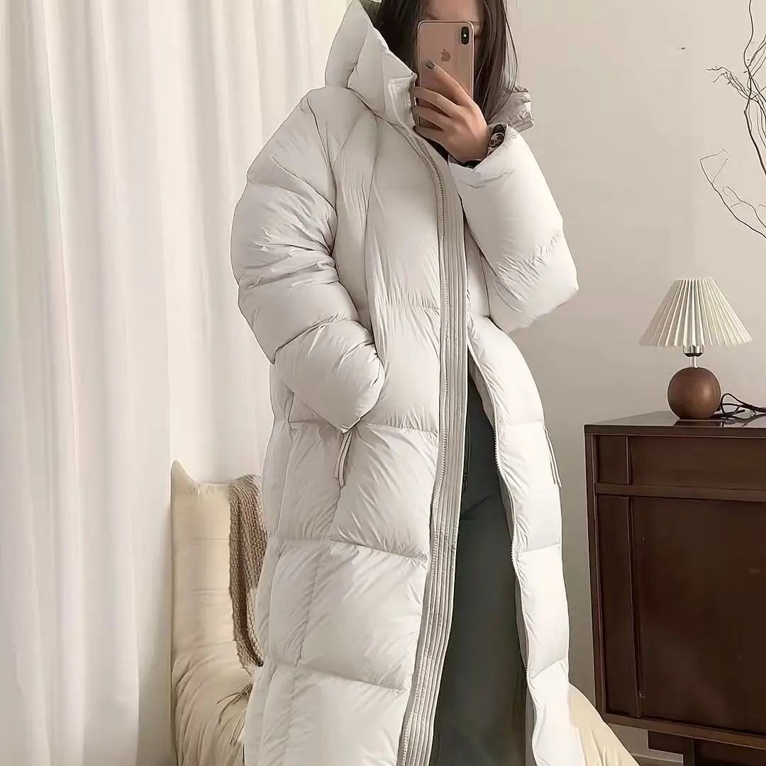

2025 New Long Over-the-Knee Down Women Thickened Bread Cotton-padded Jacket Hooded Winter Coat