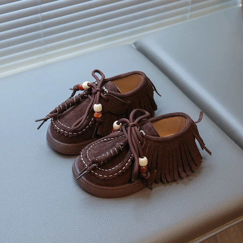 Kids Fringe Moccasins for Girls 2025 New Autumn Toddler Walking Loafers Soft Sole Simple Retro School Outdoor Casual Daily Wear