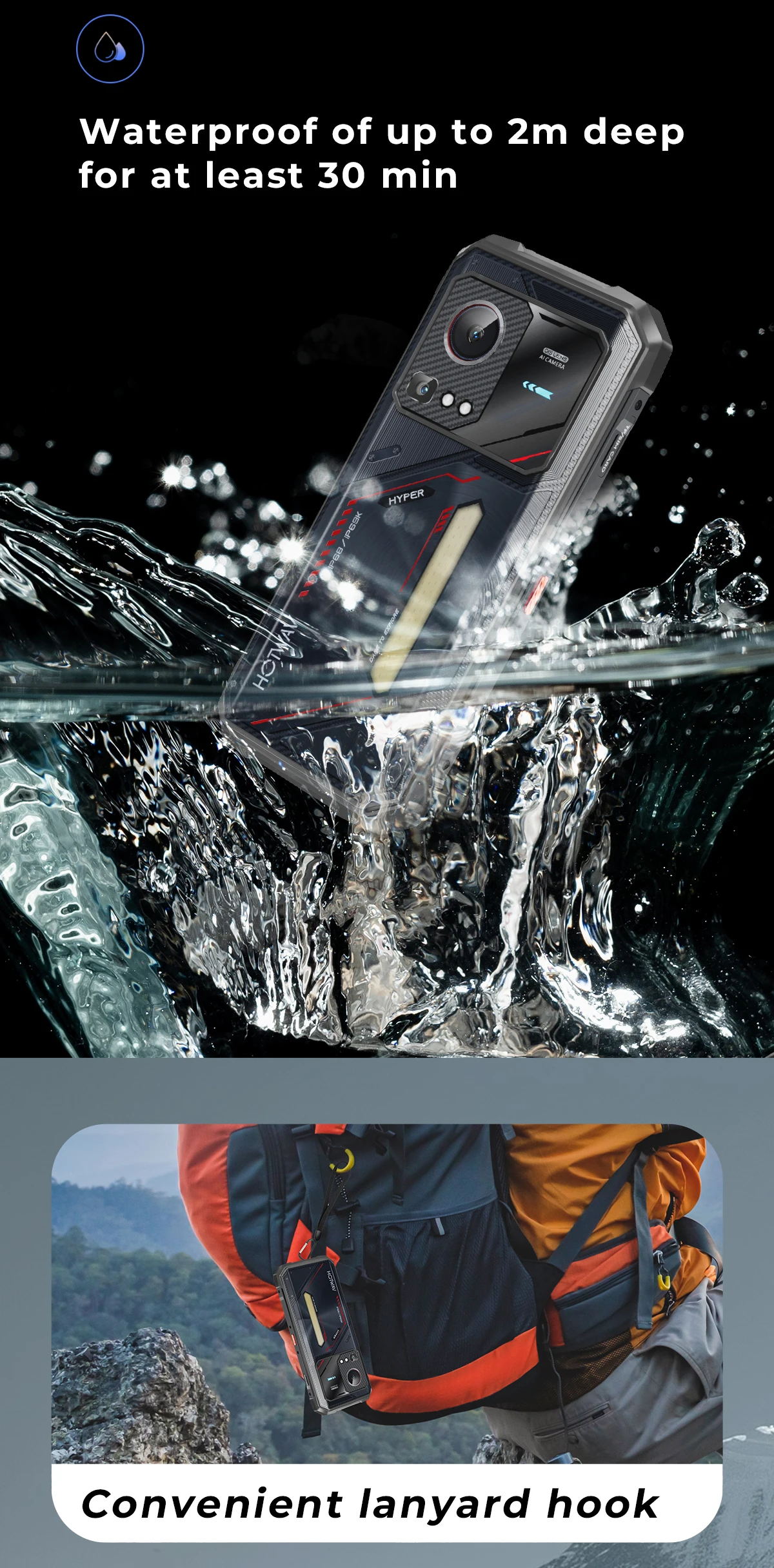 HOTWAV Hyper 7S Rugged Phone 5G Octa-core Android 15 Smartphone 6.6'' HD+ 120Hz 10800mAh 20W Mobile Phone 4GB 256GB Cellphone