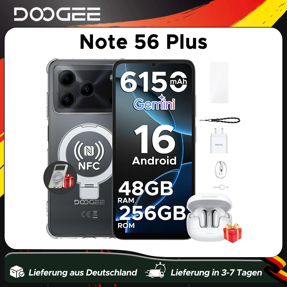 Teléfono Inteligente DOOGEE Note56 Plus VIP, Batería de 6150 mAh, Pantalla de 6.56'' y 90 Hz, 48 GB + 256 GB, Android 16, Compatible con Widevine L1