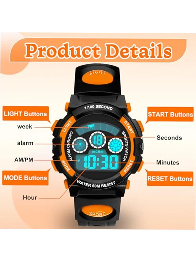 Socico Children's Watch Multi Functional Night Light Timing Sports Student Electronic Watch