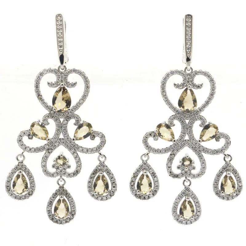 Buy 4 Get 1 Free 56x24mm Elegant Long Big London Blue Topaz Kunzite Iolite Smoky Topaz CZ Ladies Dating Silver Dangle Earrings