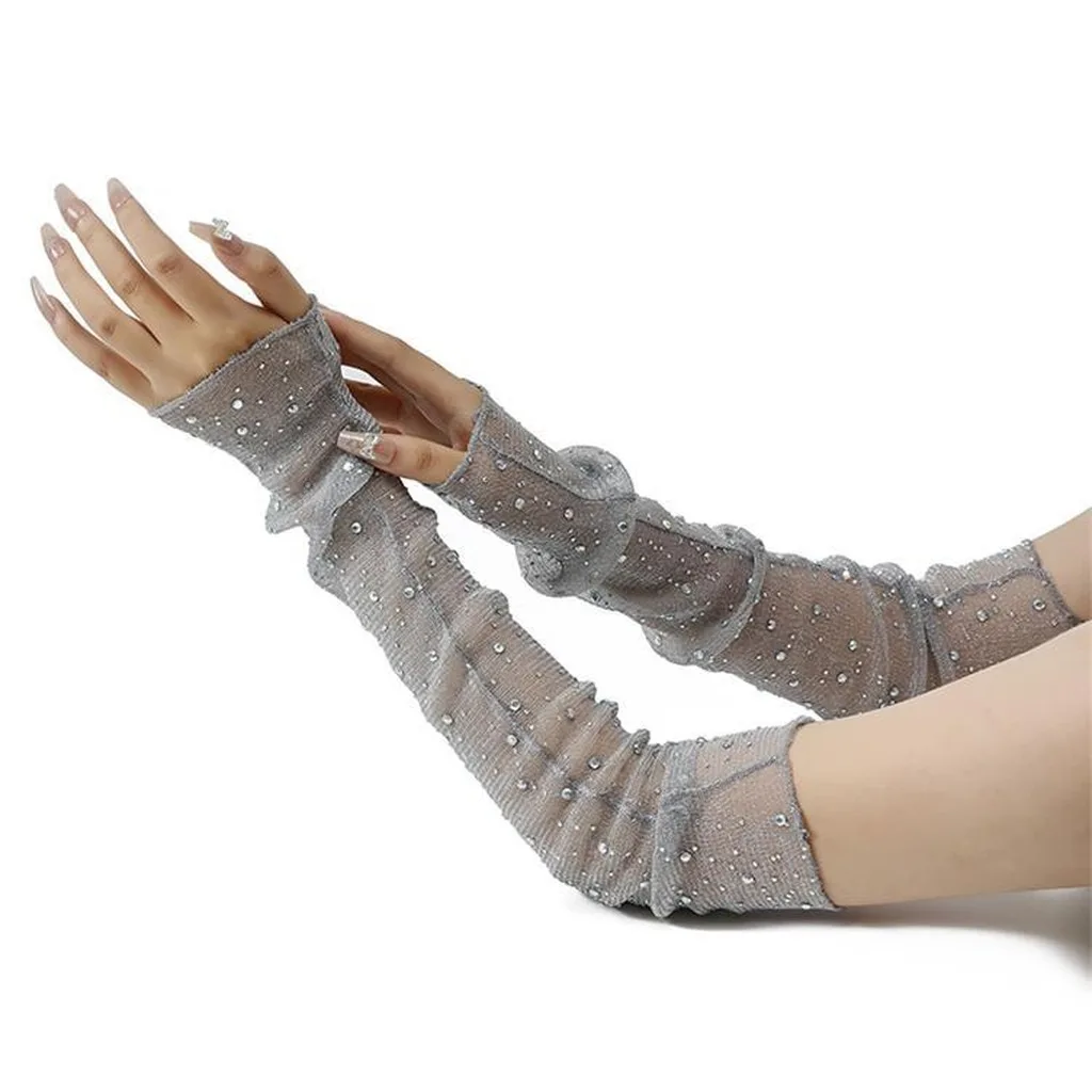 Sun Arm Cover Sun Protective Ice Silk Mesh Gloves Sheer Fingerless Gloves Sheer Women'S Sunscreen Gloves For Party Styling Sun