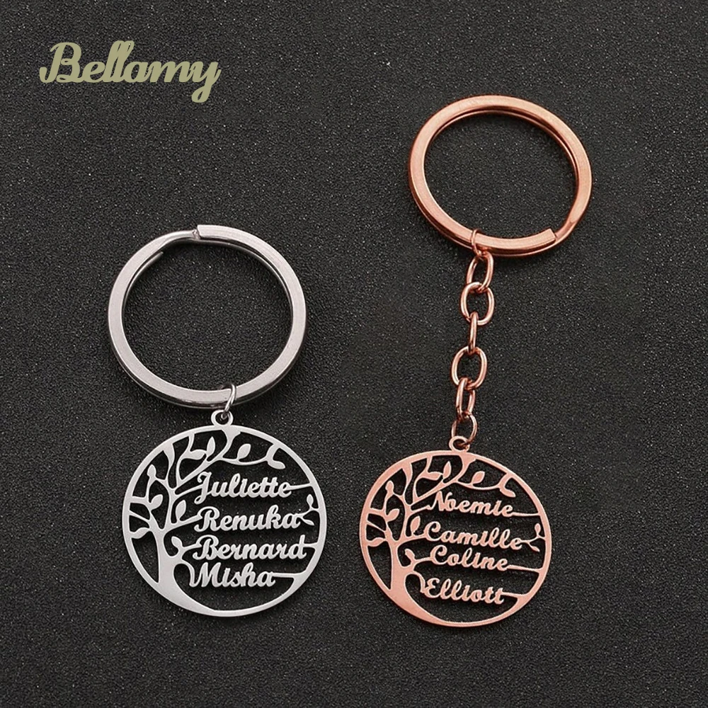 

Custom Keychain for Women Personalized Tree of Life Pendant Multi-Name Family Stainless Steel Keyring Birthday Gift Give Parents