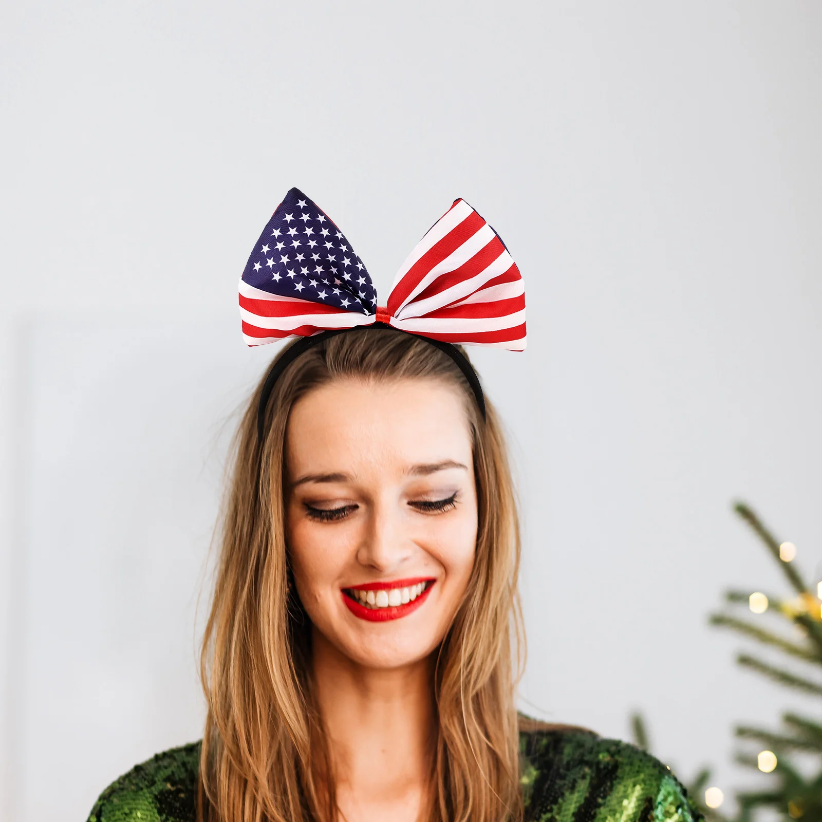 2 pezzi Fascia per capelli con fiocco bandiera americana Fascia per capelli patriottica Decorazione dell'Indipendenza del 4 luglio Bandiera degli Stati Uniti per la festa del lavoro Giorno commemorativo