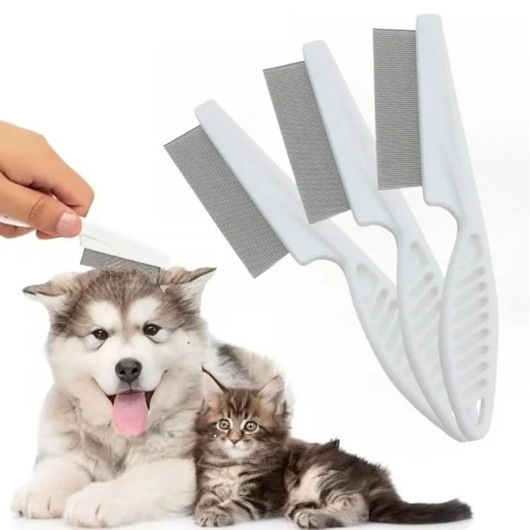 Flea Comb Dog Cat Hair Removal Brush Stainless Steel Dense Teeth Inline Comb Portable Pet Universal Grooming Cleaning Supplies