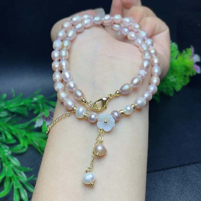 Natural Freshwater Pearl with Little Flower Necklace Light Luxury Minority High-Grade Clavicle Chain Simple Jewelry Women's