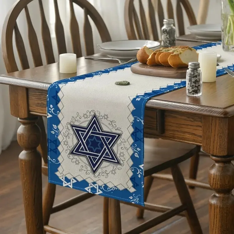 Hanukkah Theme Tablecloth Linen Printed Dining Tablecloth Birthday Festival Party Atmosphere Family Decor Dining Table Flag