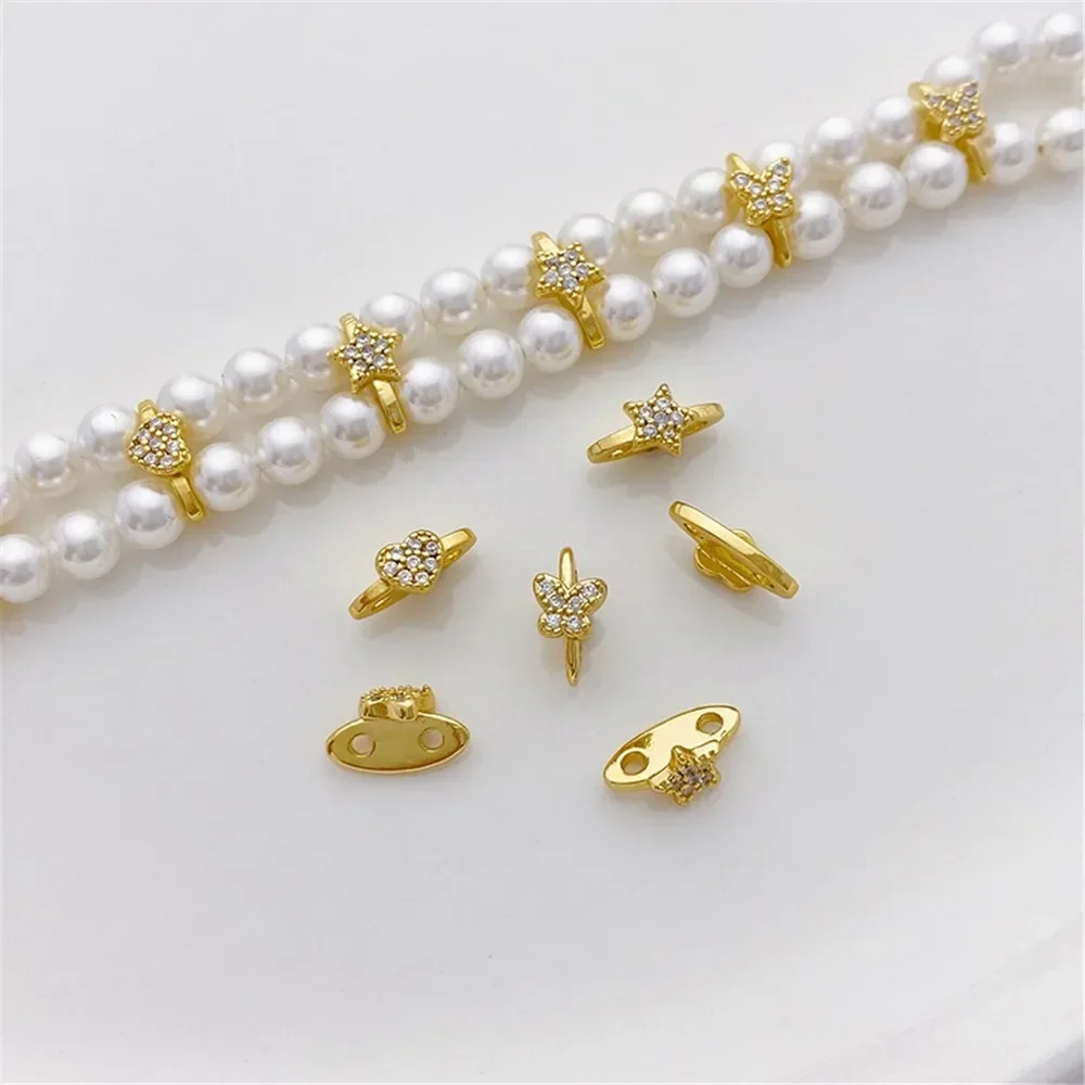 

18 К Сумка Золото Серебро Цирконий Пентаграмма Любовь Бабочка Двухрядная Прокладка DIY Браслет Ожерелье Строка Ювелирный Материал