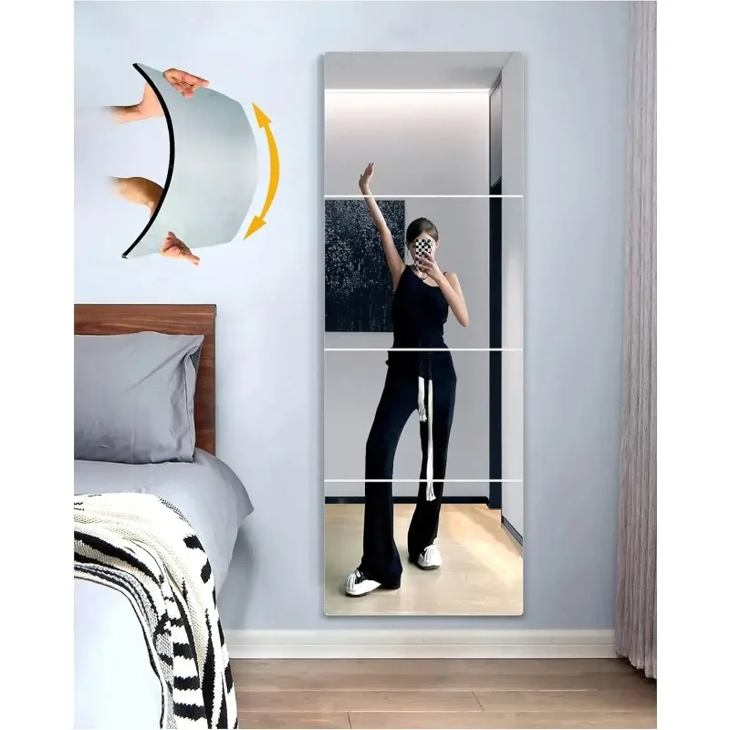 

4pcs Wall Mirror Full Length Mirror for Bedroom Full Body Shatterproof Mirror Large Unbreakable frameless Soft Acrylic Mirrors