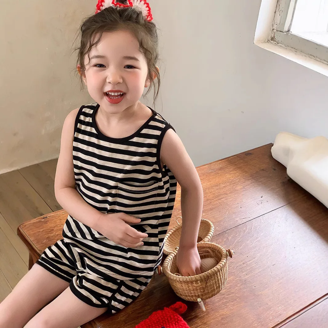 Girls' Vest Set, Children's Summer Shorts Two-piece Set, Sports Summer Boys' Sen One-piece Set, Shorts Two-piece Set