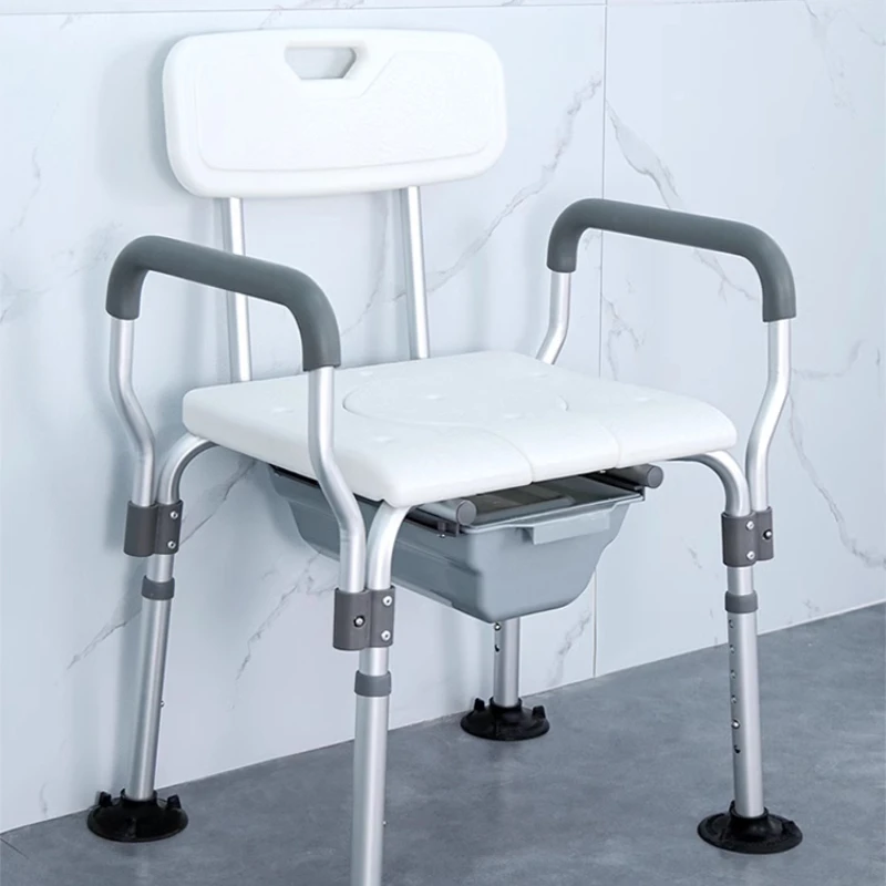 Bathroom General Toilet Stool Aluminum Alloy Material Bath Seat Height Adjustment Bathing Chair Mobile Pulley Shower Chair