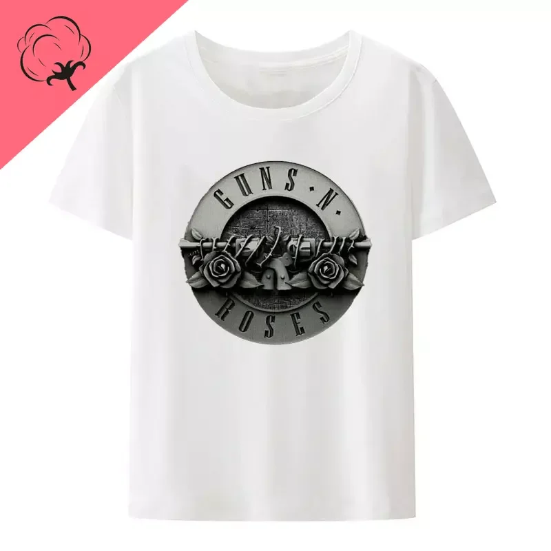 Guns N Roses Theme 100%Cotton Summer O-neck Print Streetwear T Shirt Male Harajuku Short Sleeve Tee Men Clothing Y2k Tops Gym